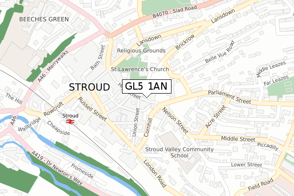 GL5 1AN map - large scale - OS Open Zoomstack (Ordnance Survey)