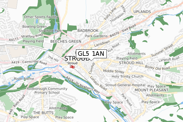 GL5 1AN map - small scale - OS Open Zoomstack (Ordnance Survey)