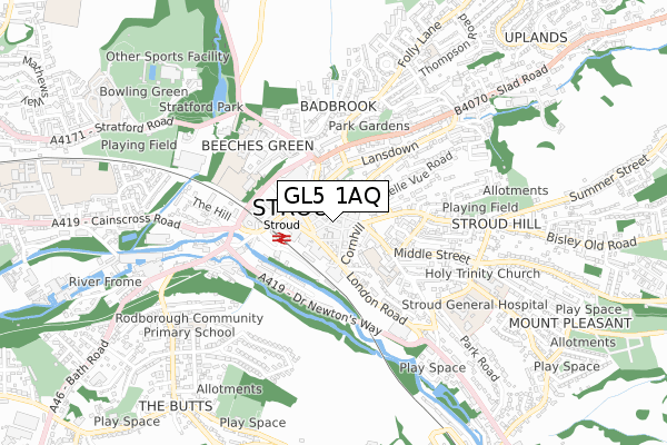 GL5 1AQ map - small scale - OS Open Zoomstack (Ordnance Survey)