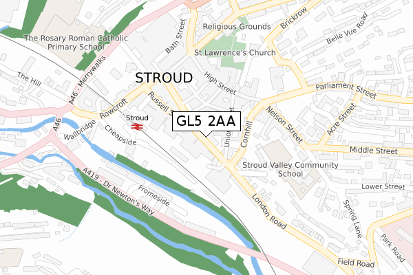 GL5 2AA map - large scale - OS Open Zoomstack (Ordnance Survey)