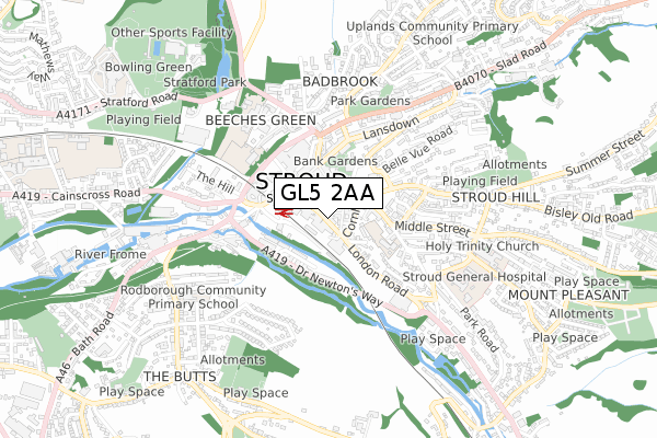 GL5 2AA map - small scale - OS Open Zoomstack (Ordnance Survey)