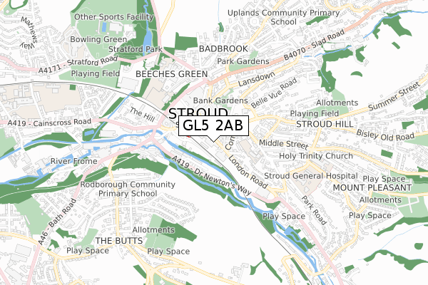 GL5 2AB map - small scale - OS Open Zoomstack (Ordnance Survey)