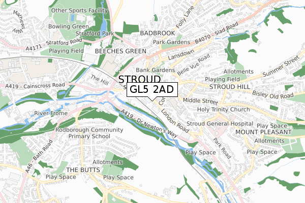 GL5 2AD map - small scale - OS Open Zoomstack (Ordnance Survey)