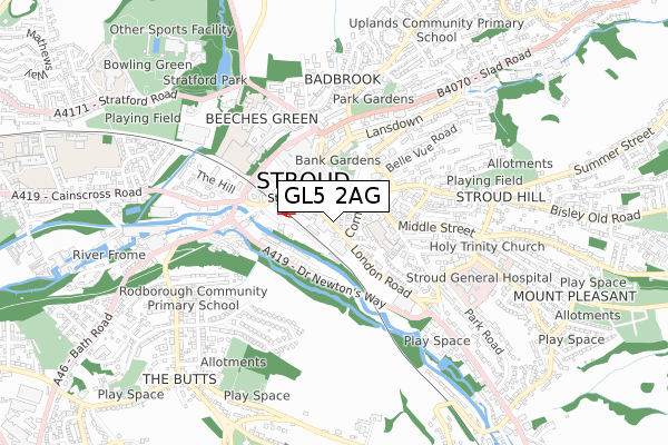 GL5 2AG map - small scale - OS Open Zoomstack (Ordnance Survey)