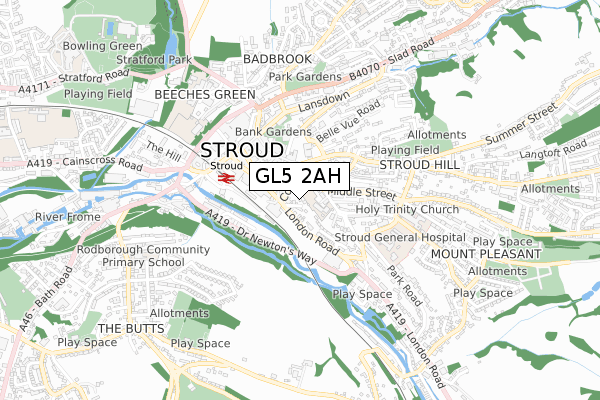 GL5 2AH map - small scale - OS Open Zoomstack (Ordnance Survey)