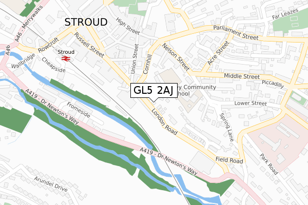 GL5 2AJ map - large scale - OS Open Zoomstack (Ordnance Survey)