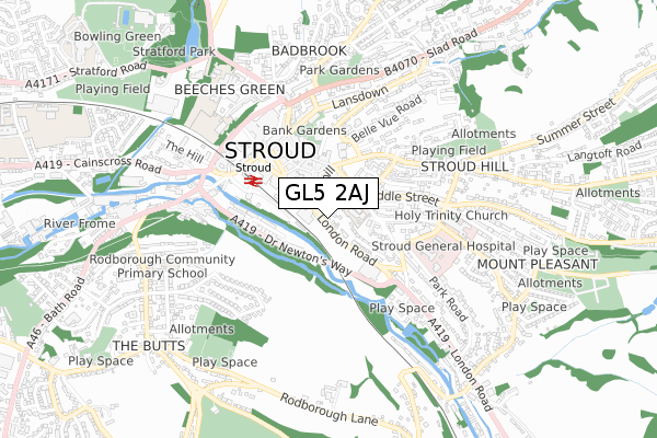 GL5 2AJ map - small scale - OS Open Zoomstack (Ordnance Survey)