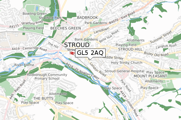 GL5 2AQ map - small scale - OS Open Zoomstack (Ordnance Survey)
