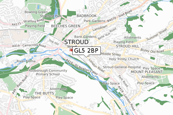 GL5 2BP map - small scale - OS Open Zoomstack (Ordnance Survey)