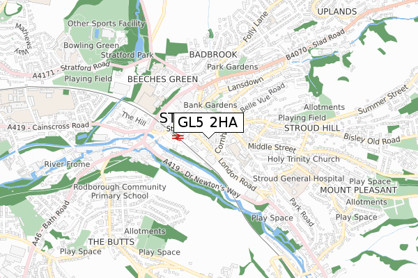 GL5 2HA map - small scale - OS Open Zoomstack (Ordnance Survey)