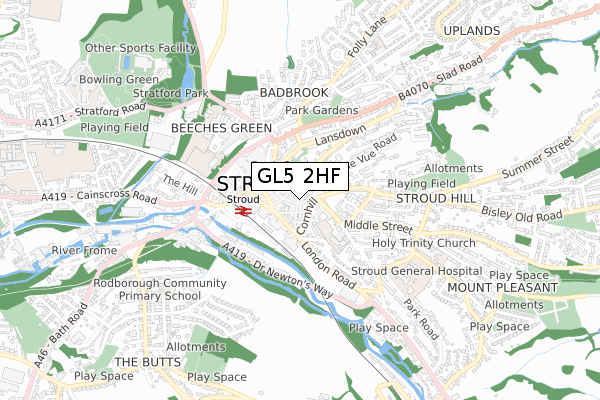 GL5 2HF map - small scale - OS Open Zoomstack (Ordnance Survey)