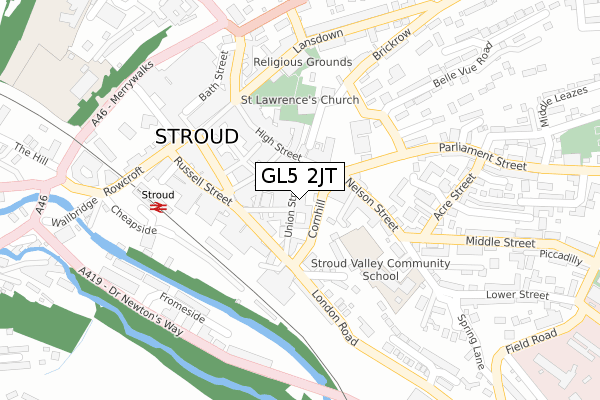 GL5 2JT map - large scale - OS Open Zoomstack (Ordnance Survey)