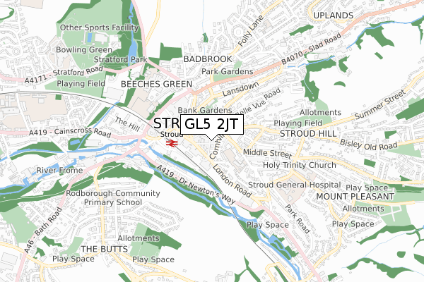 GL5 2JT map - small scale - OS Open Zoomstack (Ordnance Survey)