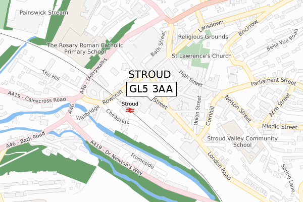 GL5 3AA map - large scale - OS Open Zoomstack (Ordnance Survey)