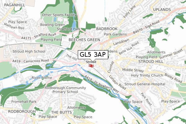 GL5 3AP map - small scale - OS Open Zoomstack (Ordnance Survey)