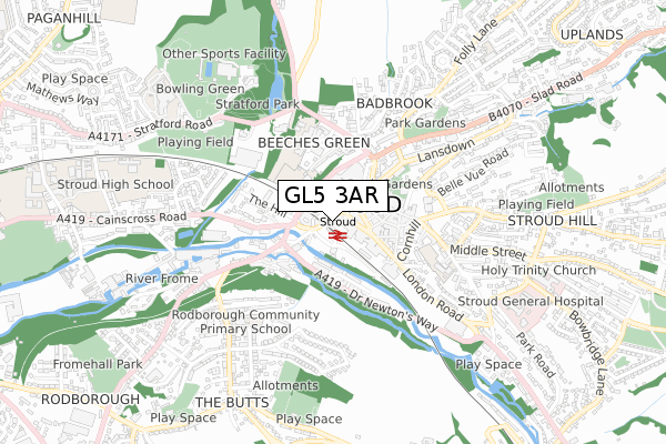 GL5 3AR map - small scale - OS Open Zoomstack (Ordnance Survey)