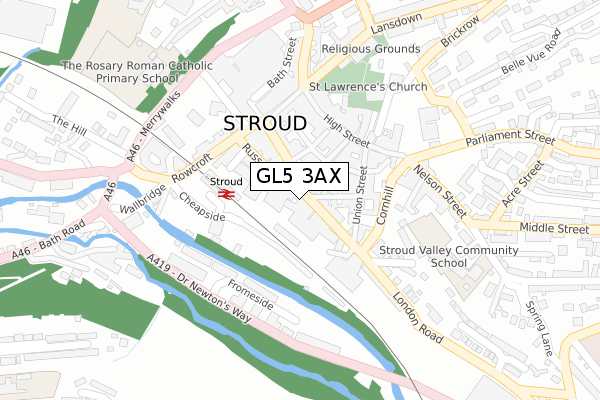 GL5 3AX map - large scale - OS Open Zoomstack (Ordnance Survey)
