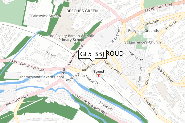 GL5 3BJ map - large scale - OS Open Zoomstack (Ordnance Survey)