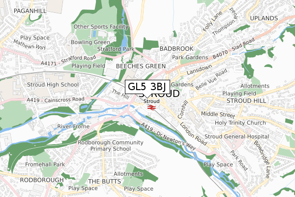 GL5 3BJ map - small scale - OS Open Zoomstack (Ordnance Survey)