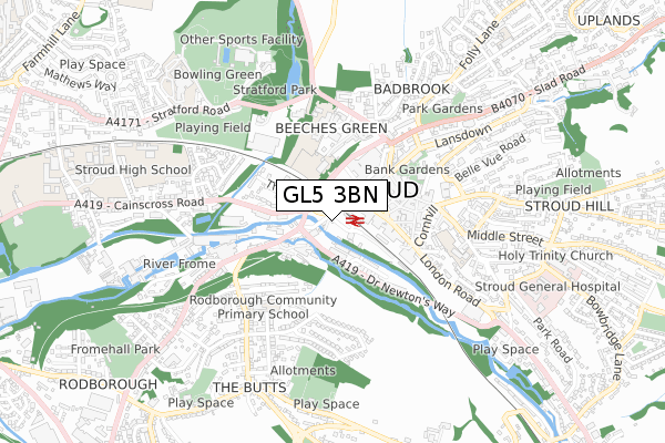 GL5 3BN map - small scale - OS Open Zoomstack (Ordnance Survey)