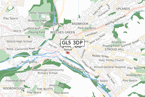 GL5 3DP map - small scale - OS Open Zoomstack (Ordnance Survey)