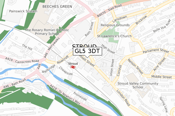 GL5 3DT map - large scale - OS Open Zoomstack (Ordnance Survey)