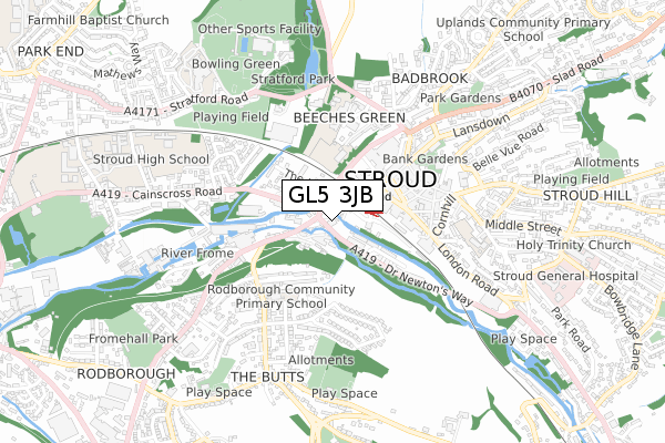 GL5 3JB map - small scale - OS Open Zoomstack (Ordnance Survey)