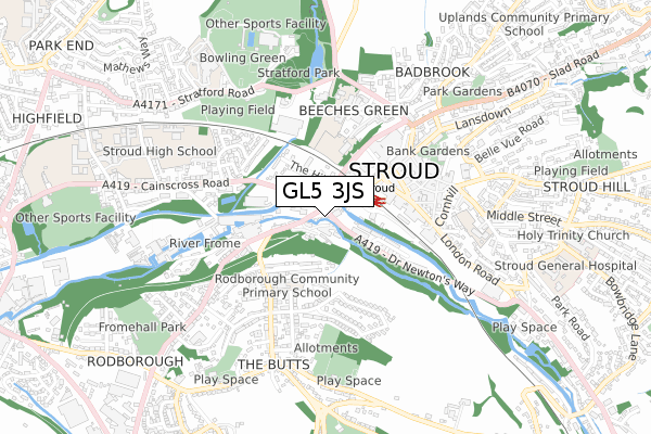 GL5 3JS map - small scale - OS Open Zoomstack (Ordnance Survey)