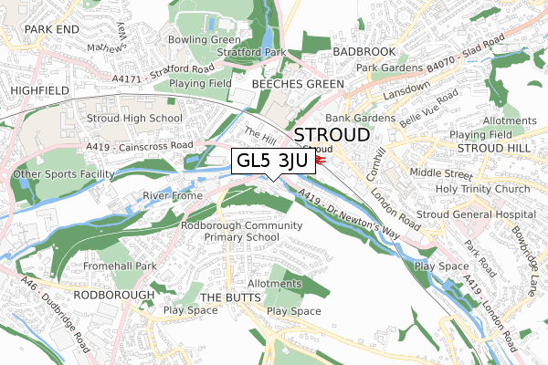 GL5 3JU map - small scale - OS Open Zoomstack (Ordnance Survey)