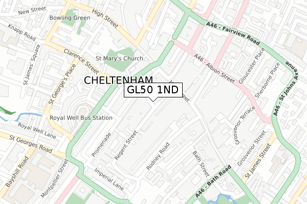 GL50 1ND map - large scale - OS Open Zoomstack (Ordnance Survey)