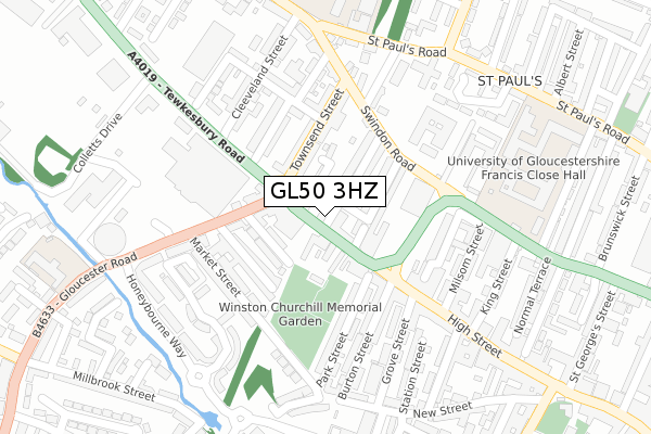 GL50 3HZ map - large scale - OS Open Zoomstack (Ordnance Survey)