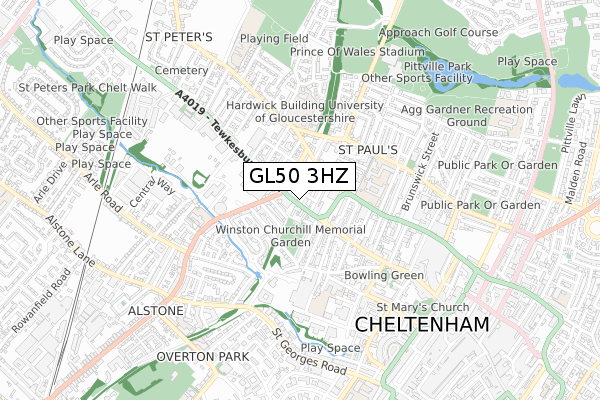 GL50 3HZ map - small scale - OS Open Zoomstack (Ordnance Survey)