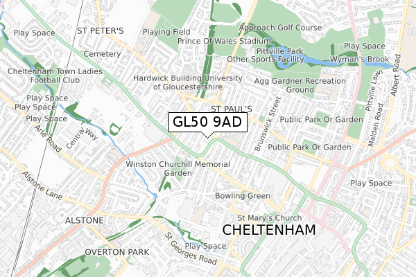 GL50 9AD map - small scale - OS Open Zoomstack (Ordnance Survey)