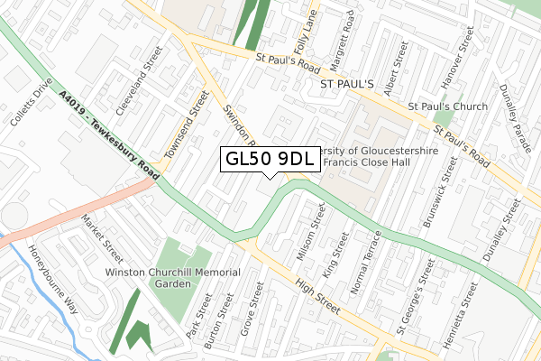 GL50 9DL map - large scale - OS Open Zoomstack (Ordnance Survey)