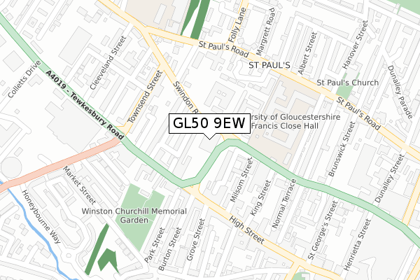 GL50 9EW map - large scale - OS Open Zoomstack (Ordnance Survey)