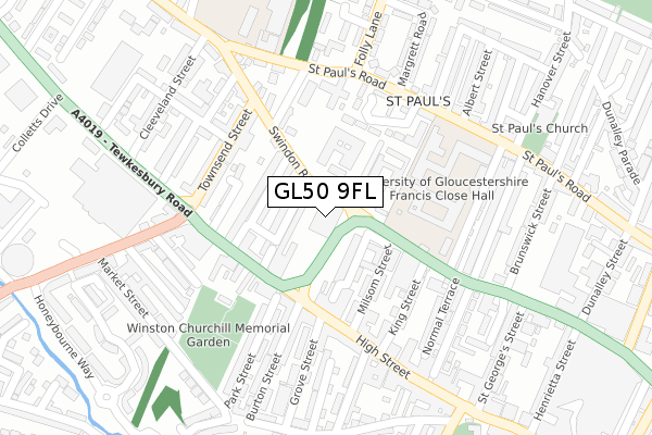 GL50 9FL map - large scale - OS Open Zoomstack (Ordnance Survey)