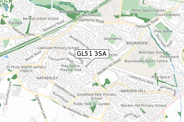 GL51 3SA map - small scale - OS Open Zoomstack (Ordnance Survey)