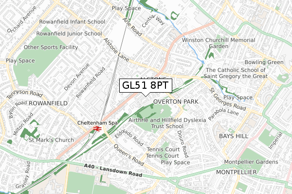 GL51 8PT map - small scale - OS Open Zoomstack (Ordnance Survey)