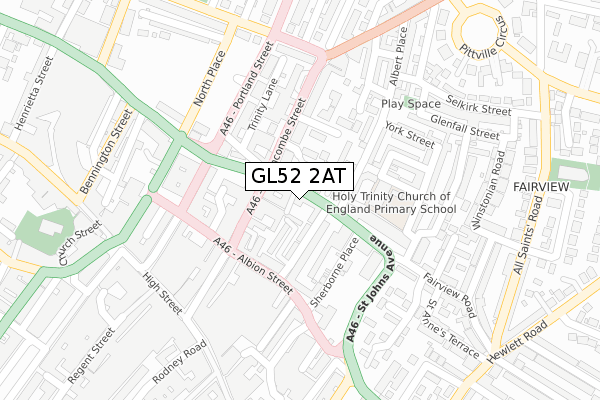 GL52 2AT map - large scale - OS Open Zoomstack (Ordnance Survey)