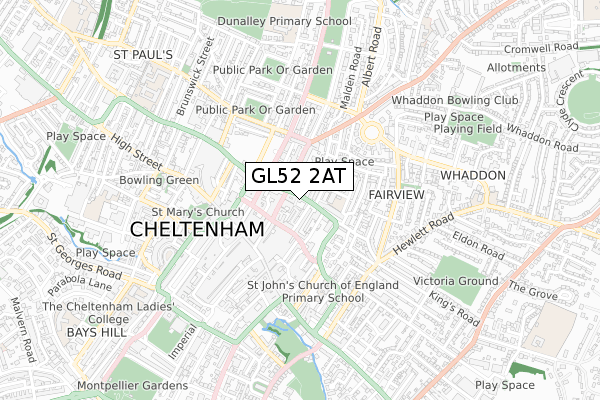 GL52 2AT map - small scale - OS Open Zoomstack (Ordnance Survey)