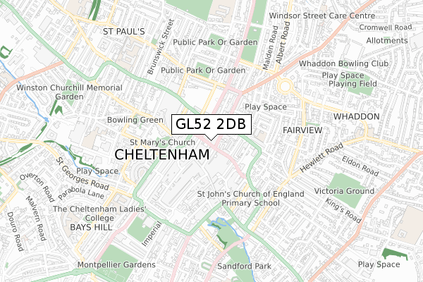 GL52 2DB map - small scale - OS Open Zoomstack (Ordnance Survey)