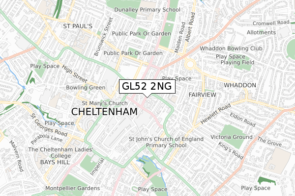 GL52 2NG map - small scale - OS Open Zoomstack (Ordnance Survey)