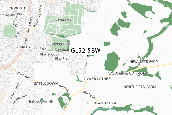 GL52 5BW map - small scale - OS Open Zoomstack (Ordnance Survey)