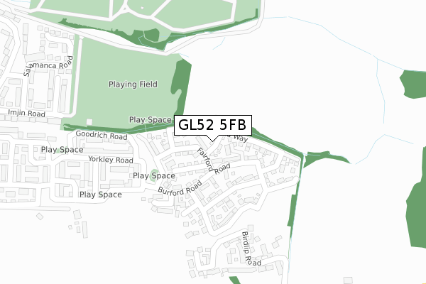 GL52 5FB map - large scale - OS Open Zoomstack (Ordnance Survey)