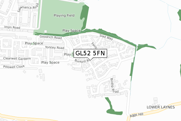 GL52 5FN map - large scale - OS Open Zoomstack (Ordnance Survey)