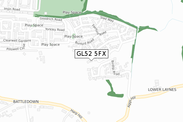 GL52 5FX map - large scale - OS Open Zoomstack (Ordnance Survey)