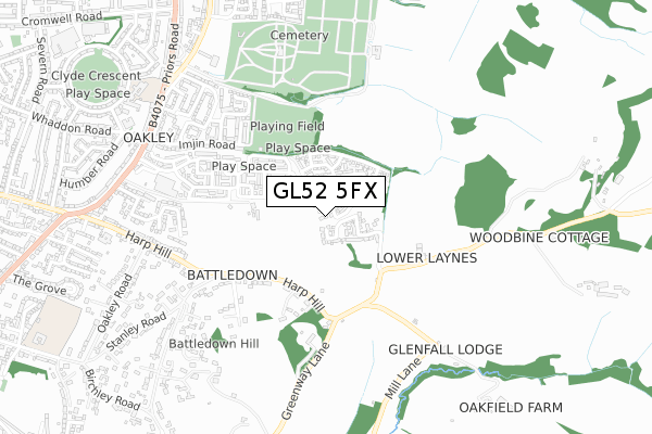 GL52 5FX map - small scale - OS Open Zoomstack (Ordnance Survey)