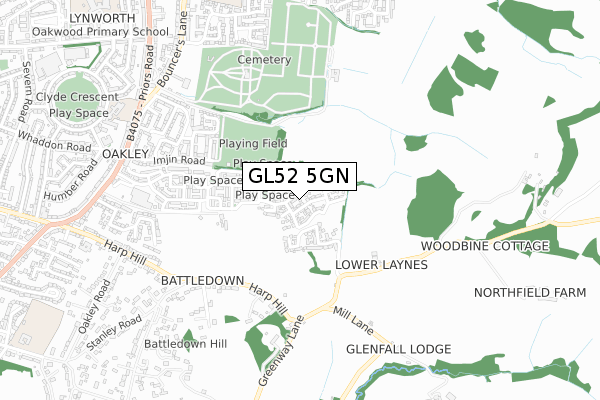 GL52 5GN map - small scale - OS Open Zoomstack (Ordnance Survey)