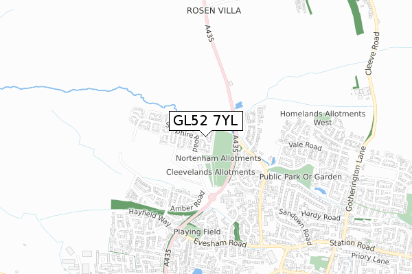 GL52 7YL map - small scale - OS Open Zoomstack (Ordnance Survey)