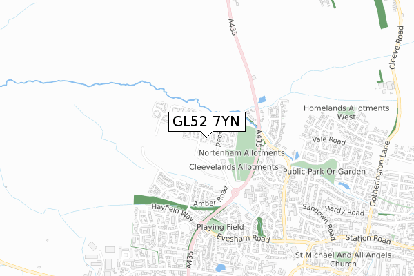 GL52 7YN map - small scale - OS Open Zoomstack (Ordnance Survey)